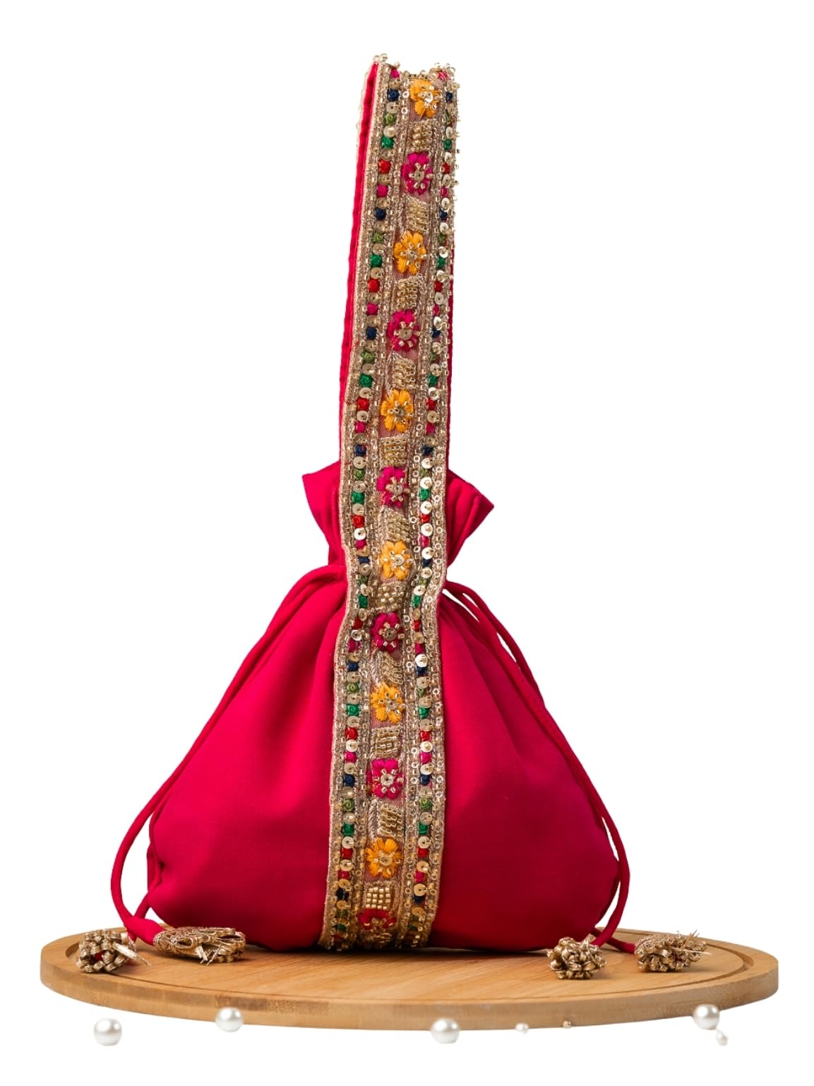 Women's Hot Pink Wristlet Potli Bag | Embroidered Silk Potli Bags - Handcrafted for Weddings, Festive Season & Special Occasions with Beads and Sequins - Made in India-image-38