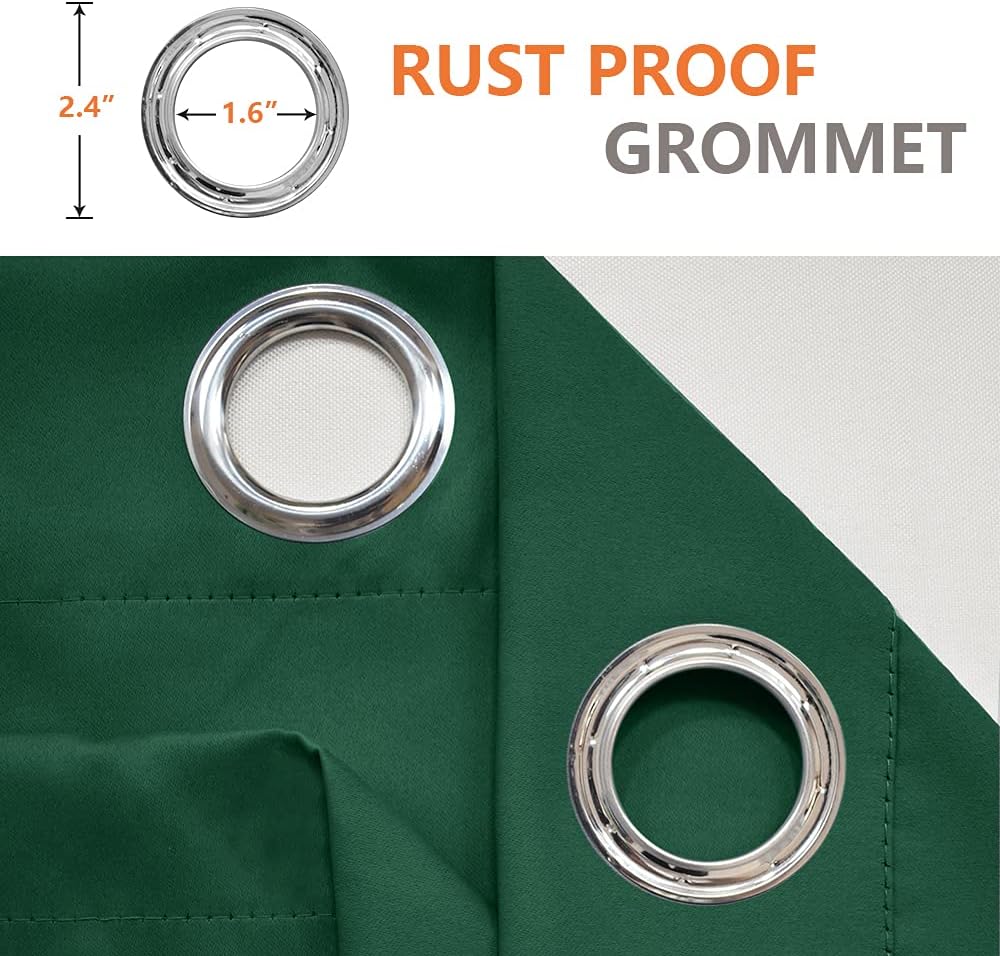 Outdoor Patio Curtains Waterproof Windproof Top and Bottom Grommet Blackout Curtains Thermal Insulated Gazebo Outdoor Curtain Drapes for Garden Porch Pergola Cabana (2 Panels, 100"Wx84"L, Green)