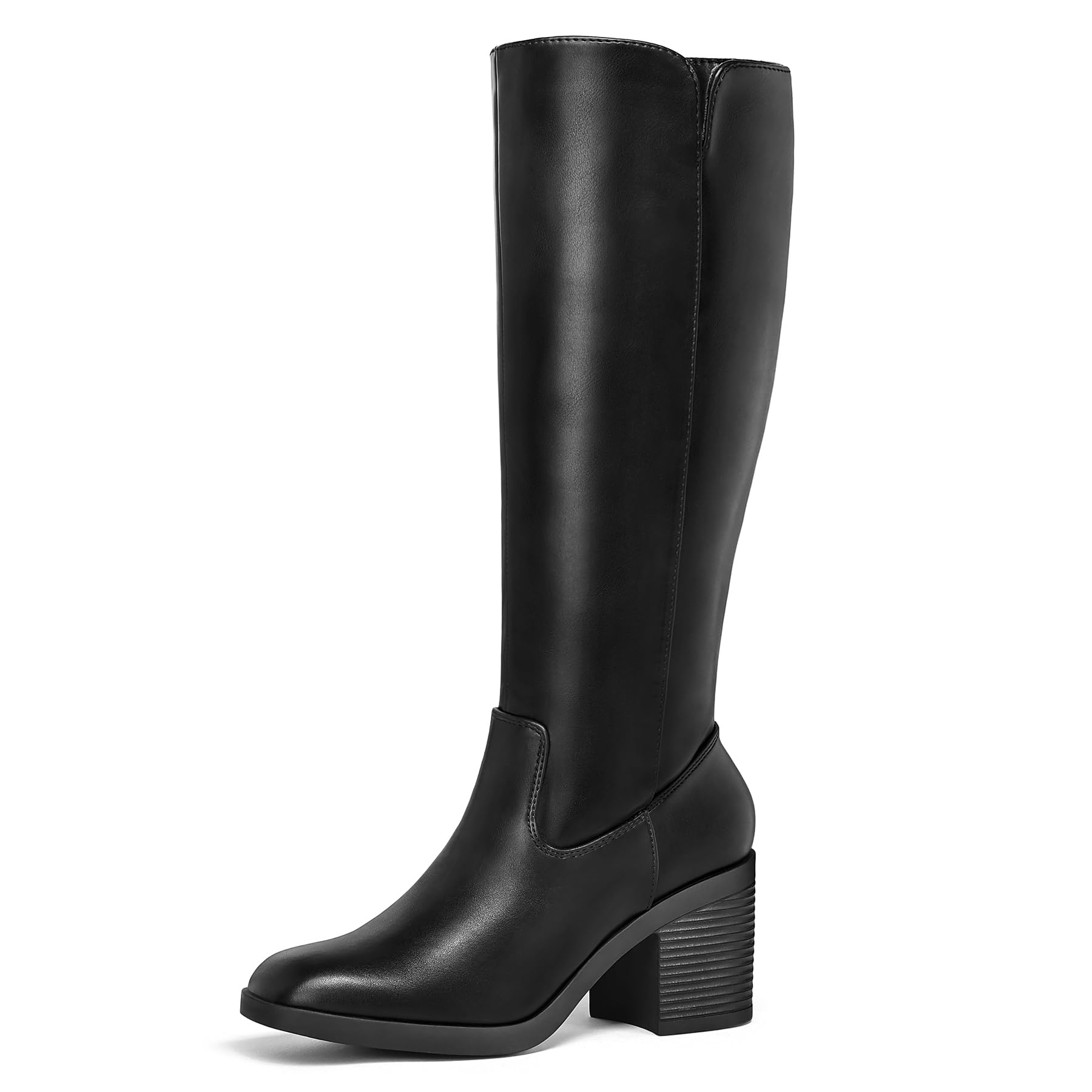 mysoft Womens Knee High Boots Square Toe Chunky Block Stacked Heel Tall Boots with Side Zipper