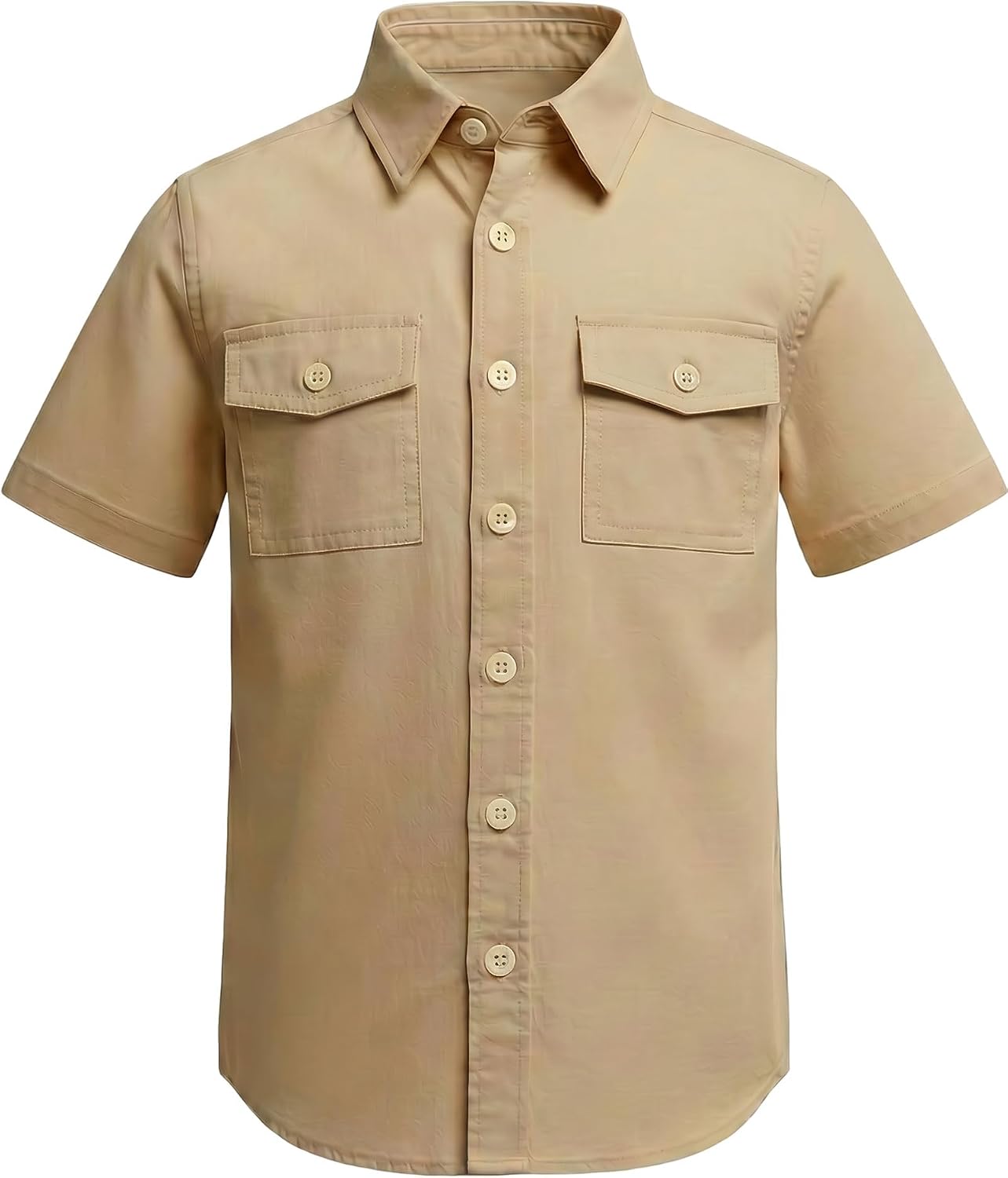 Boys Button Down Shirt 100% Cotton with Flip-Top Double Pockets