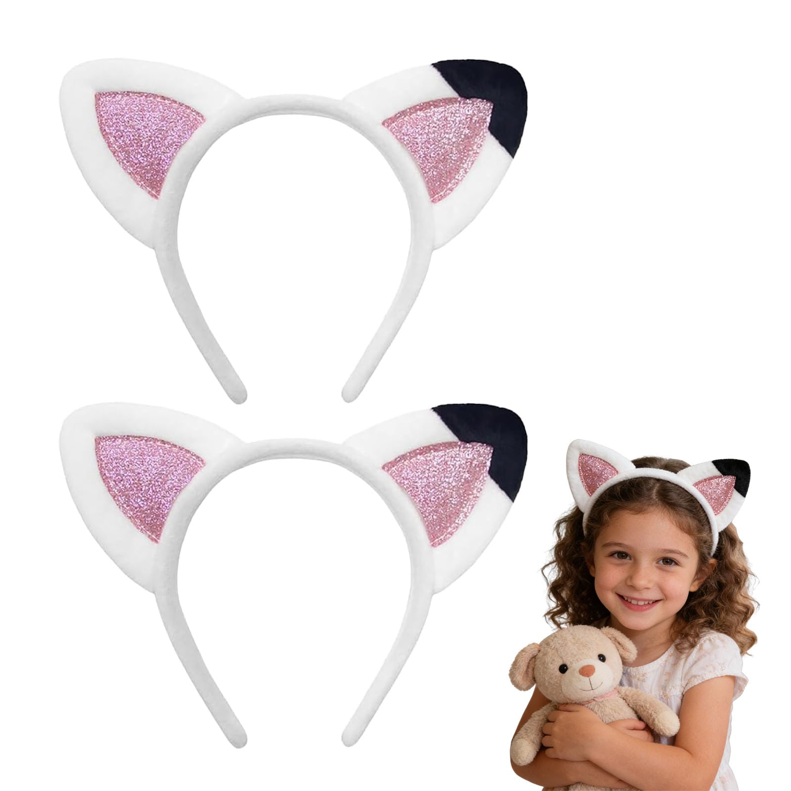 MAIKAOZAI 2 Pack White Cat Ears Headband, Elegant Animal Ear Hair Accessories for Costume Parties & Role Play