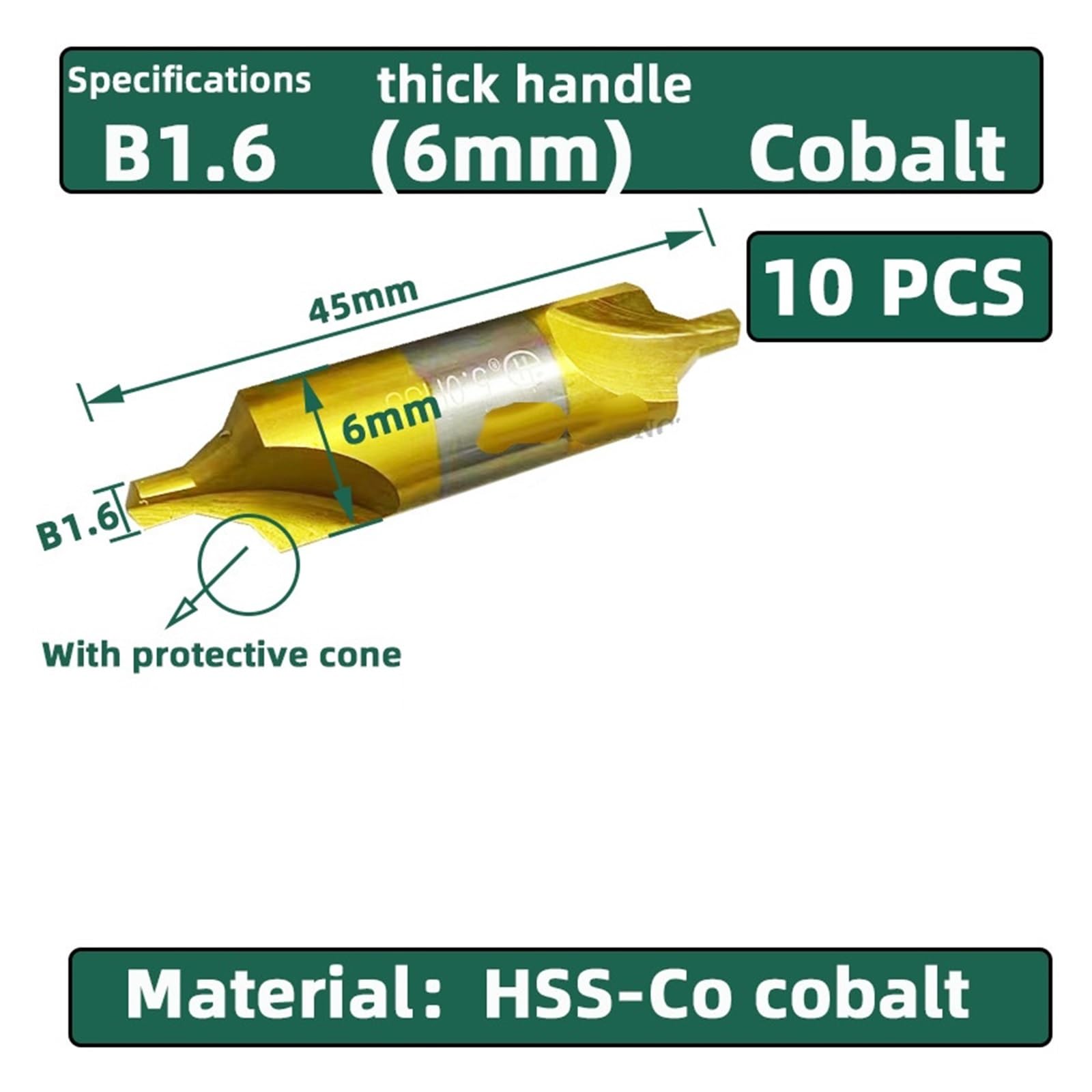 Centro Brocas HSS Taladro central HSS, 6 uds., juego de brocas de 1,0-5,0mm, cortador de taladro centrador de agujeros M35 6542(B1.6 (6mm) Cobalt)