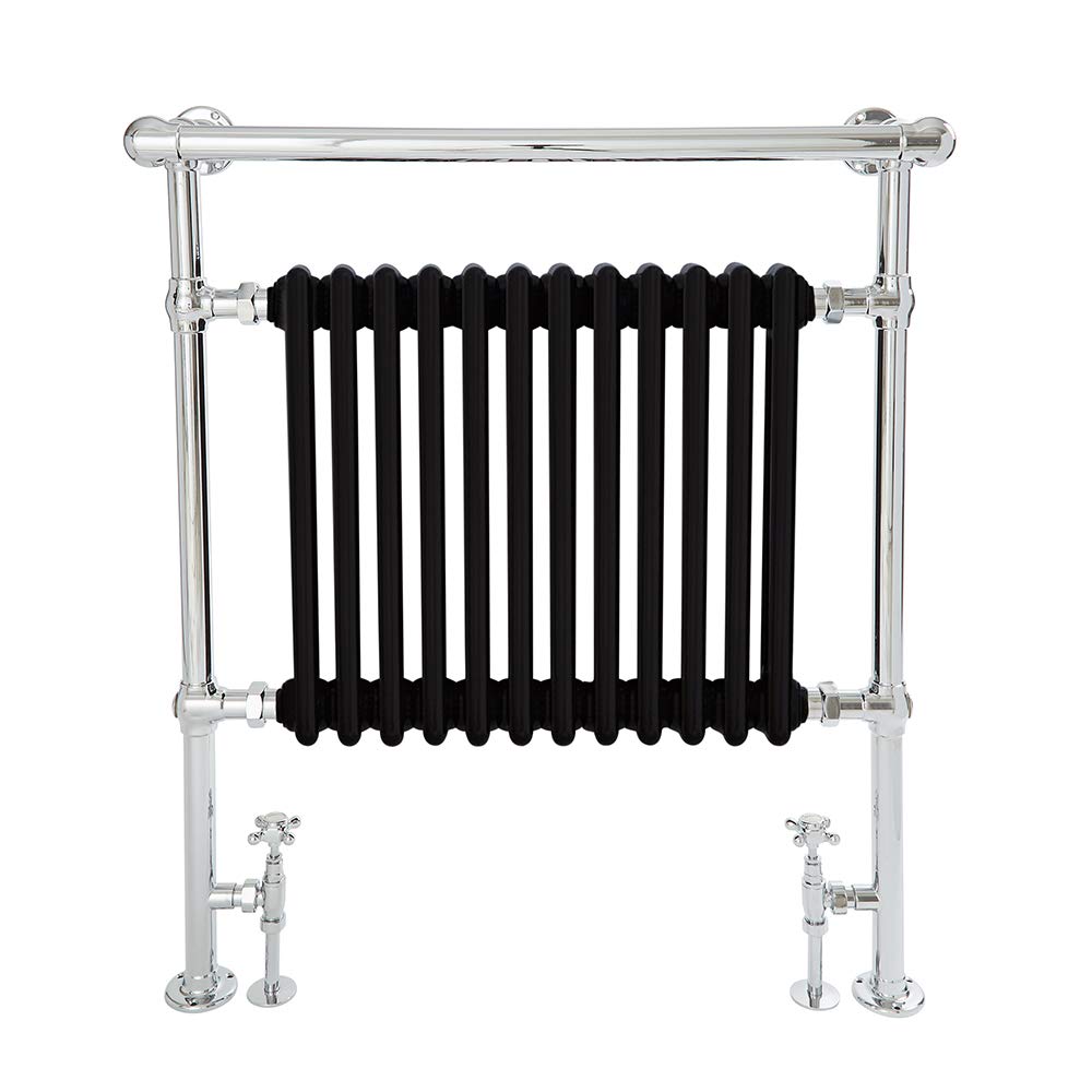 Milano Elizabeth Chrome Black Heated Towel Rail Overhanging Rail - 930mm x 790mm