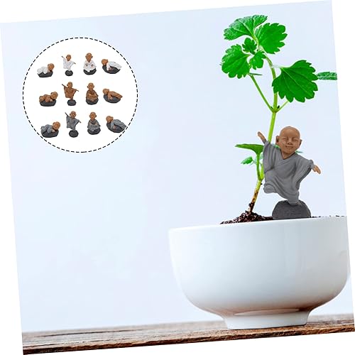 Miniatura 9 de 12 piezas de ornamento de paisaje de monje adornos en miniatura accesorios para tablero de instrumentos de automóvil, estatuas al aire libre, figura