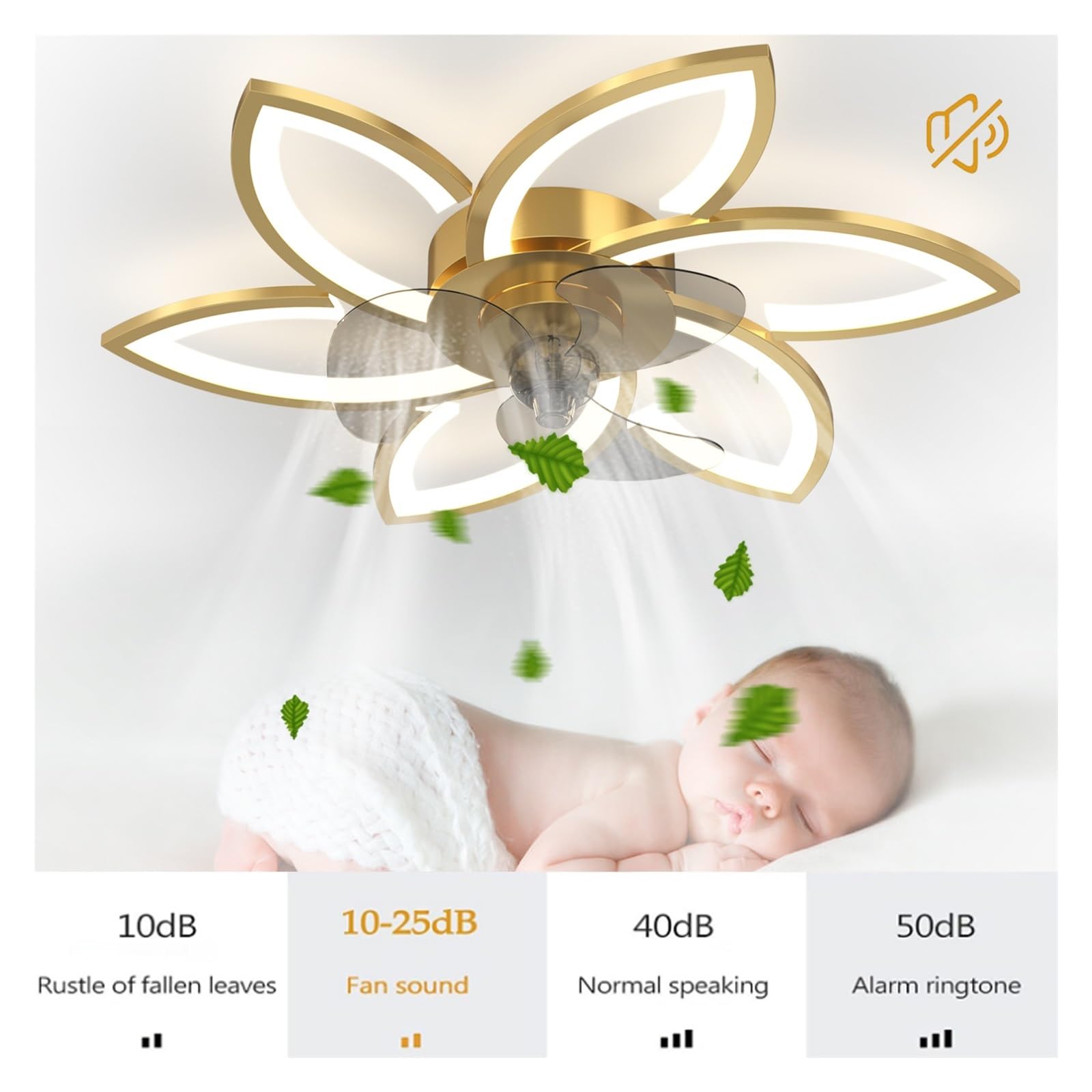 YFouCnd I Ventilatore Da Soffitto Con Luce E Telecomando, LED Silenzioso Lampadario Ventilatore Dimmerabile 6 Velocità E APP Timer Ventilatori Da Soffitto Con Lampada Per Camera Da Letto-Chrome gold