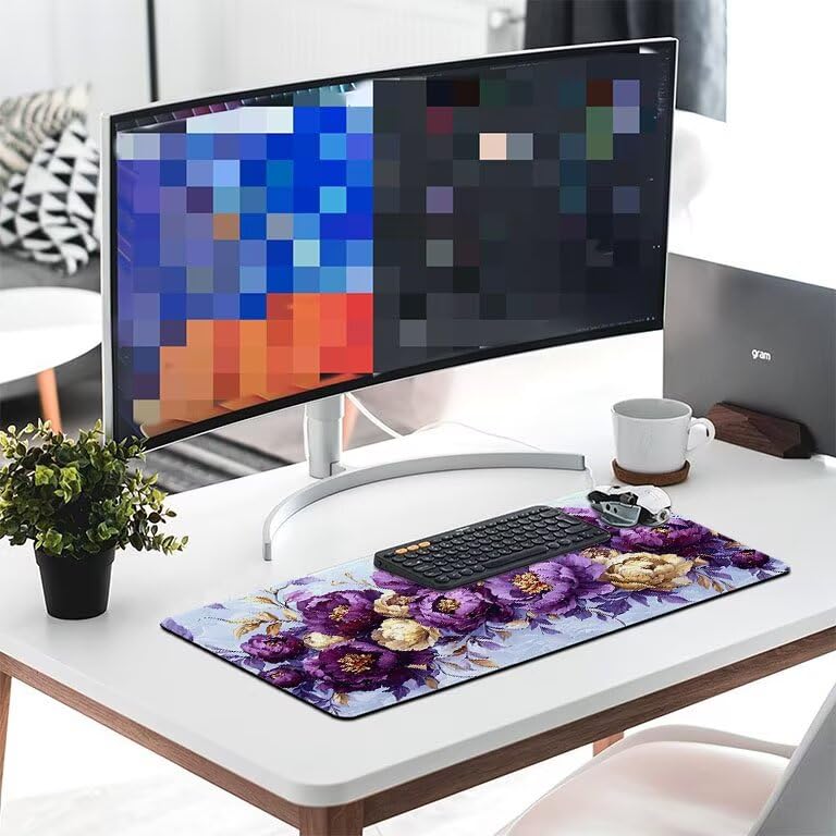 Tappetino Mouse Gaming XXL 1600 x 800 mm Tappetino Antiscivolo Sottomano Da Scrivania Per Mouse e Tastiera, Con Base In Gomma Antiscivolo, Lavabile, Mouse Pad Pione viola, Regalo per Uomo L-789
