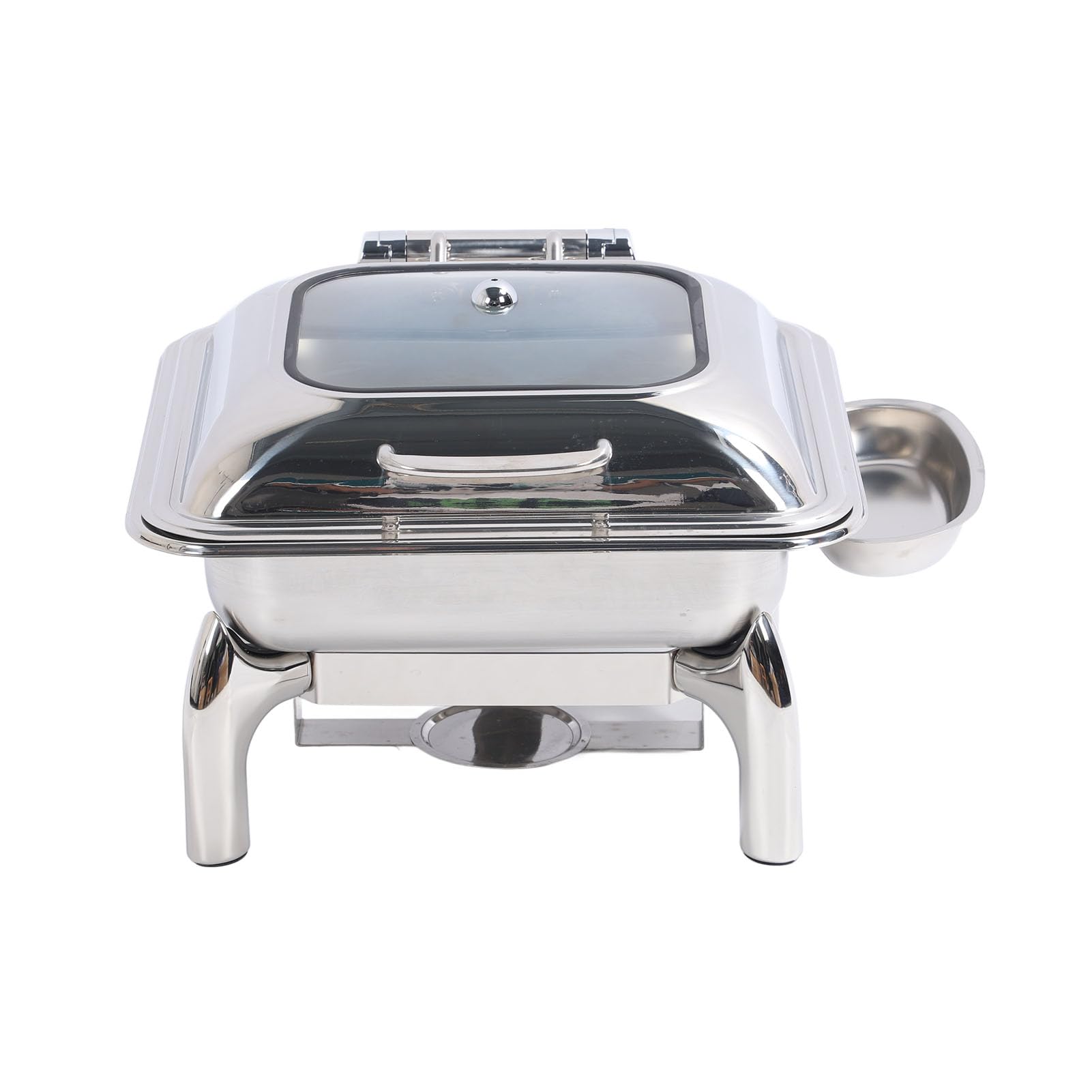Juego de calentador de alimentos para catering con de frotamiento cuadrado de acero inoxidable de 6 litros con bandeja para alimentos y tapa de vidrio para servir buffet en