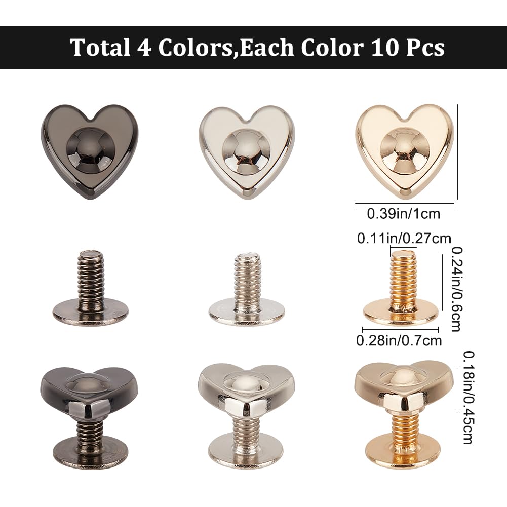 Milisten 20Pcs Goujons De Rivet En Forme De Coeur à Main Sacs à Sacs à Sacs Plats En Cuir Métal Rivets à Vis Spike Spike Spike Shear Stands Rivet