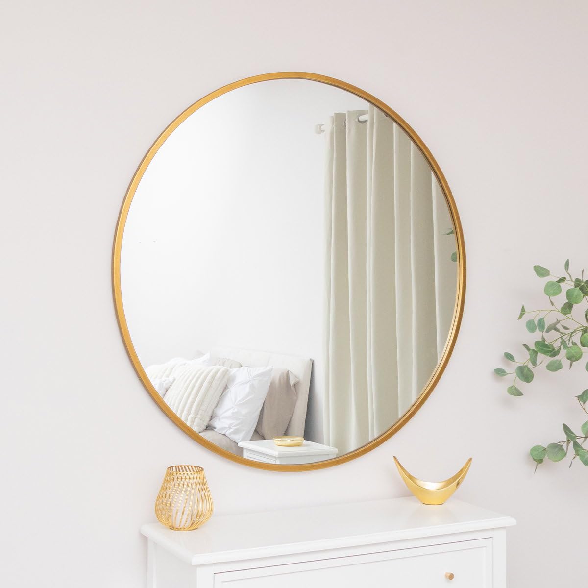 Melody Maison Extra Large Round Gold Wall Mirror 120cm x 120cm (1.2 M x 1.2 M)