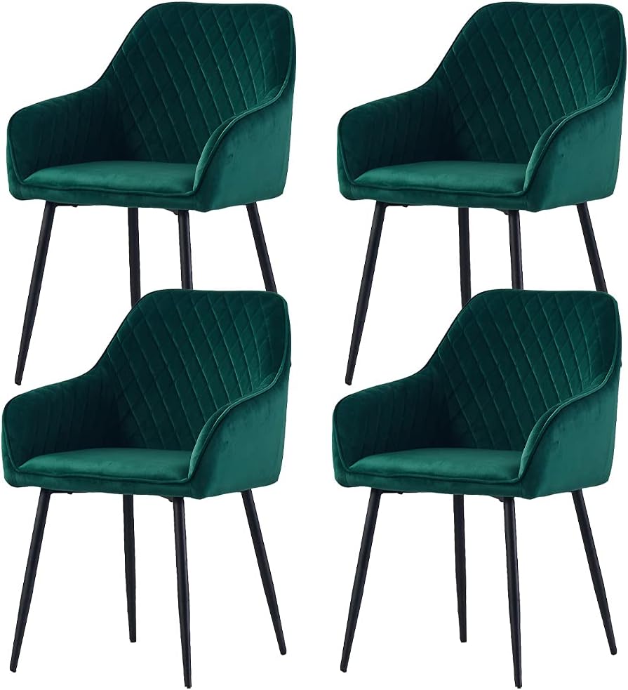 AINPECCA Set of 4 green Velvet Dining Chairs Velvet Upholstered Seat with Metal Legs (Green Vlt
