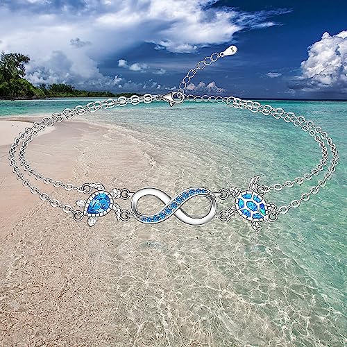 Image of Fenthring Sea Turtle Anklet Bracelets for Women Sterling Silver Ankle