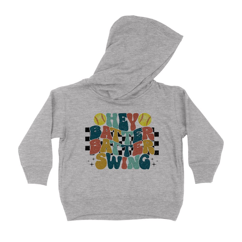 Retro Hey Batter Batter Softball Kids Hoodie Sweatshirt Toddler 4T Heather Grey