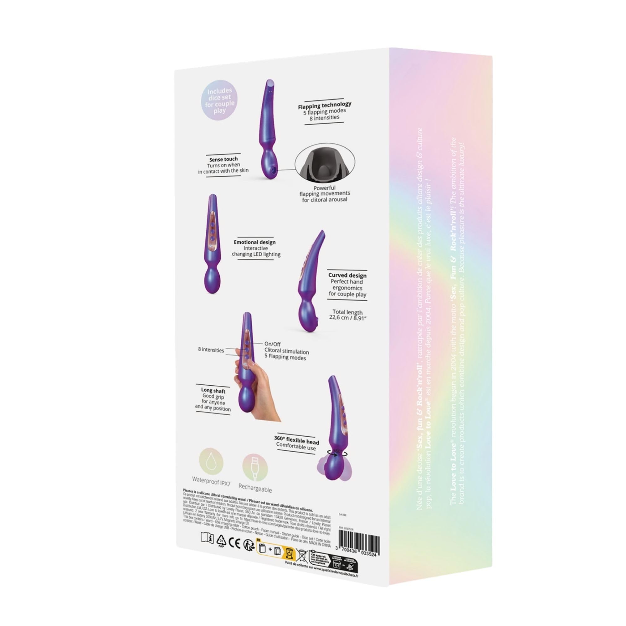 Love to Love Pleaser Wand Stimolatore Clitorideo – Wand femminile in silicone con design flapping, modalità Sense Touch, 5 modalità e 8 livelli di intensità, ricaricabile, impermeabile IPX7