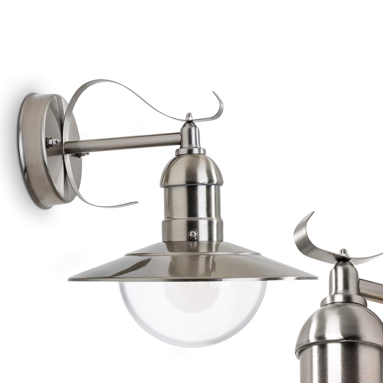Hofstein Chrome Broni Outdoor Wall Lamp, Wall Lamp Downwards In Antique Look Made Of Metal And Plastic In Stainless Steel, Wall Light With E27 Socket, Retro/Vintage Outdoor Lamp For Patio And Courtyard, Without Bulb