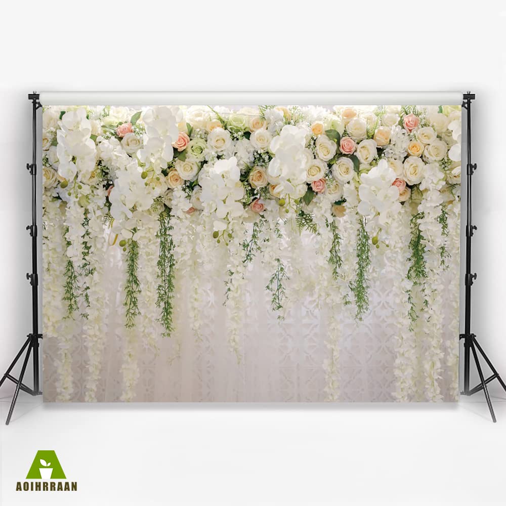 Aoihrraan 3x2,5m Boda Telón De Fondo Blanco Flor Floreciendo Glicina Verde Rosa Muro Floral Fotografía Ducha Nupcial Propuesta Matrimonio Fiesta Cuna Ceremonia Día La Madre Dama Retrato Foto Vinilo