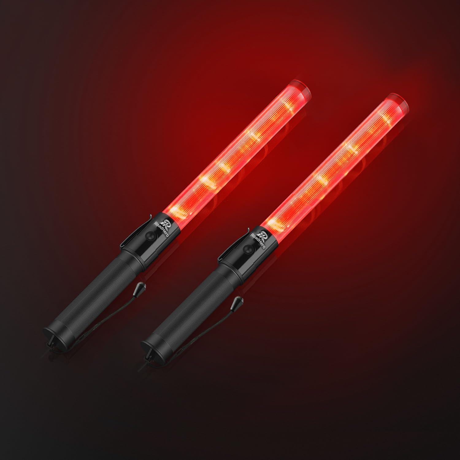 RoadHero 2 Pack Traffic Wand, 16 Inch Led Traffic Control Baton, Safety Light Wands with 2 Flashing Modes, Air Marshaling Signal Wand with Side Clip for Airport, Parking, Car Directing
