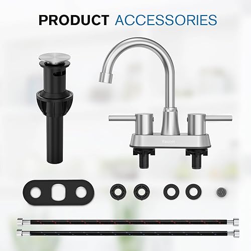 Miniatura 12 de Grifo de baño dorado, grifo de baño dorado cepillado, grifos dorados para tocador de baño, juego central de 2 manijas de 4 pulgadas, sin plomo