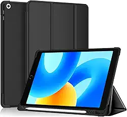 Capa para iPad 7ª, 8ª e 9ª Geração 10,2 Polegadas - Com Slot para Apple Pencil, à Prova de Choque e Queda, Suporte Ajustável (Preto)