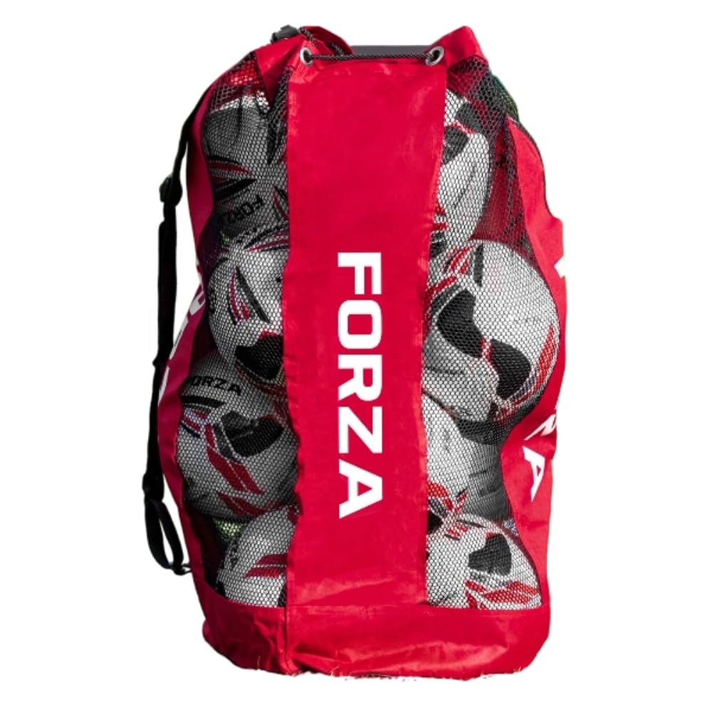 FORZA Premier Ball Carry Bag | Drawstring Football, Basketball, Netball & Volleyball Mesh Bag | 5 Colours - Heavy Duty Equipment Holdall | 12 Ball Capacity - New and Improved Design 2026 (Red) โ image 1