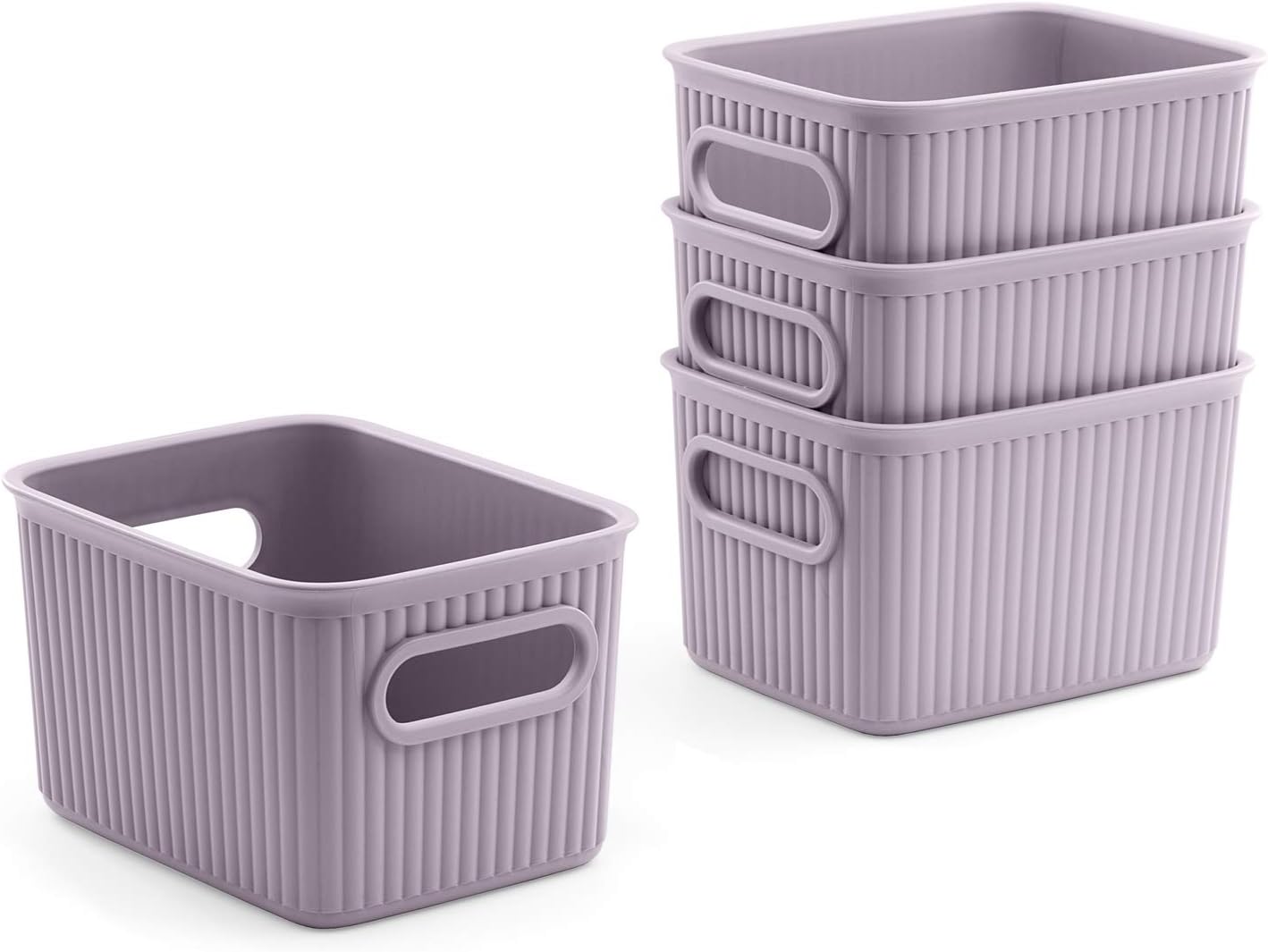 PracticDomus Pack de 4 Cestas de Ordenación Multiusos Baobab Collection, Resistentes y Ergonómicas. Tamaño S 2L. Color (4X Lilac)