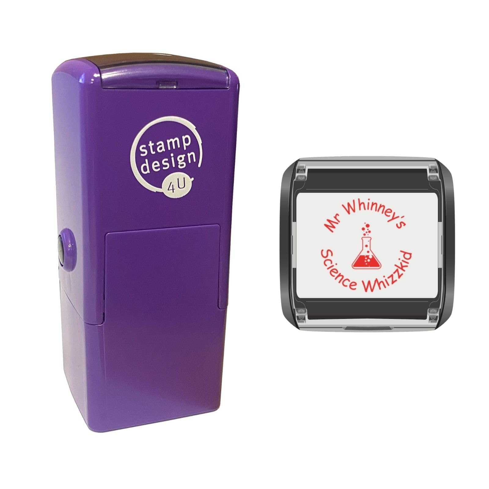 Stamp Design 4U Red Science Design In With 2 Lines Of Custom Text - School Teacher Personalised Reward, Education And Motivational Stamps