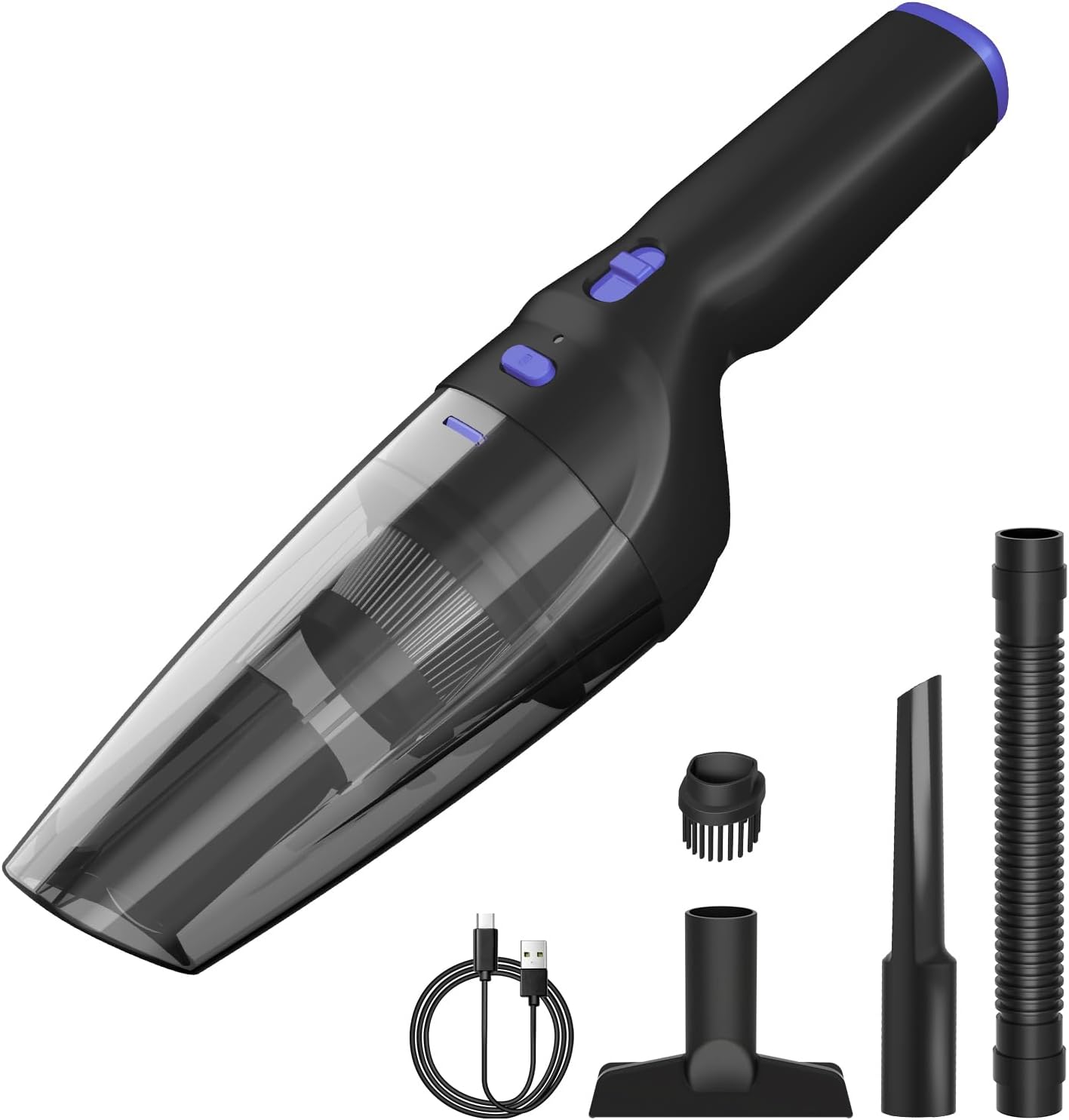 SEALON GV08 Handheld Rechargeable Car Vacuum Cleaner, 10KPa Vacuum Cleaner and Air Duster, High Power Hand Held Vacuum with LED Light and Multi-Nozzles for Car, Home, Office, Pet （Blue 1 Pack）