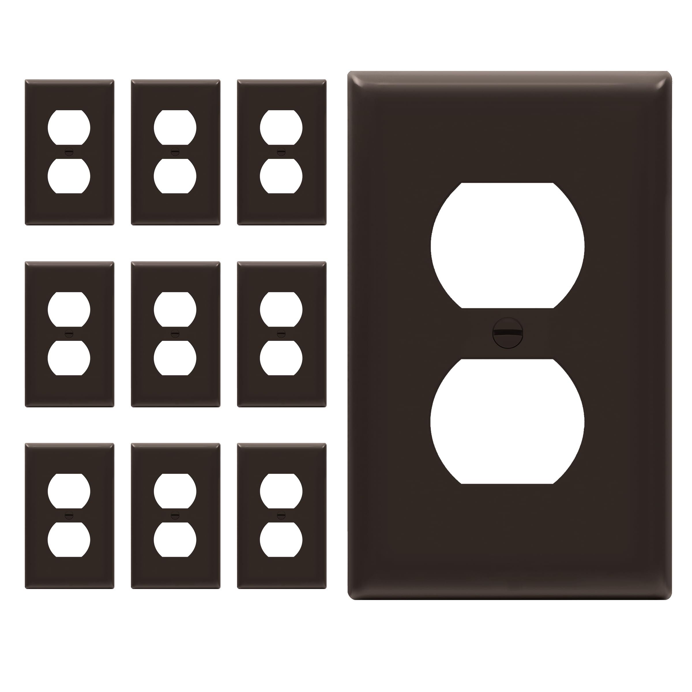 ENERLITES 10 Pack Outlet Covers Wall Plate for Duplex Receptacle, Brown
