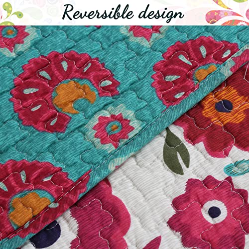 Cozy Line Home Fashions BB20170511K Pink Red Floral 100% Cotton Reversible Quilt Bedding Set, Coverlet Bedspread thumb #4