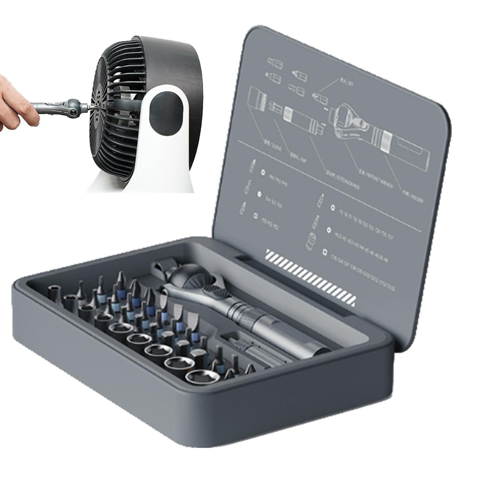 Kit A Cricchetto Cacciavite Rotante 180 Gradi con Set di Utensili | 40 Teste di Precisione Multifunzione per Riparazioni Auto e Meccanica con Rotazione Completa