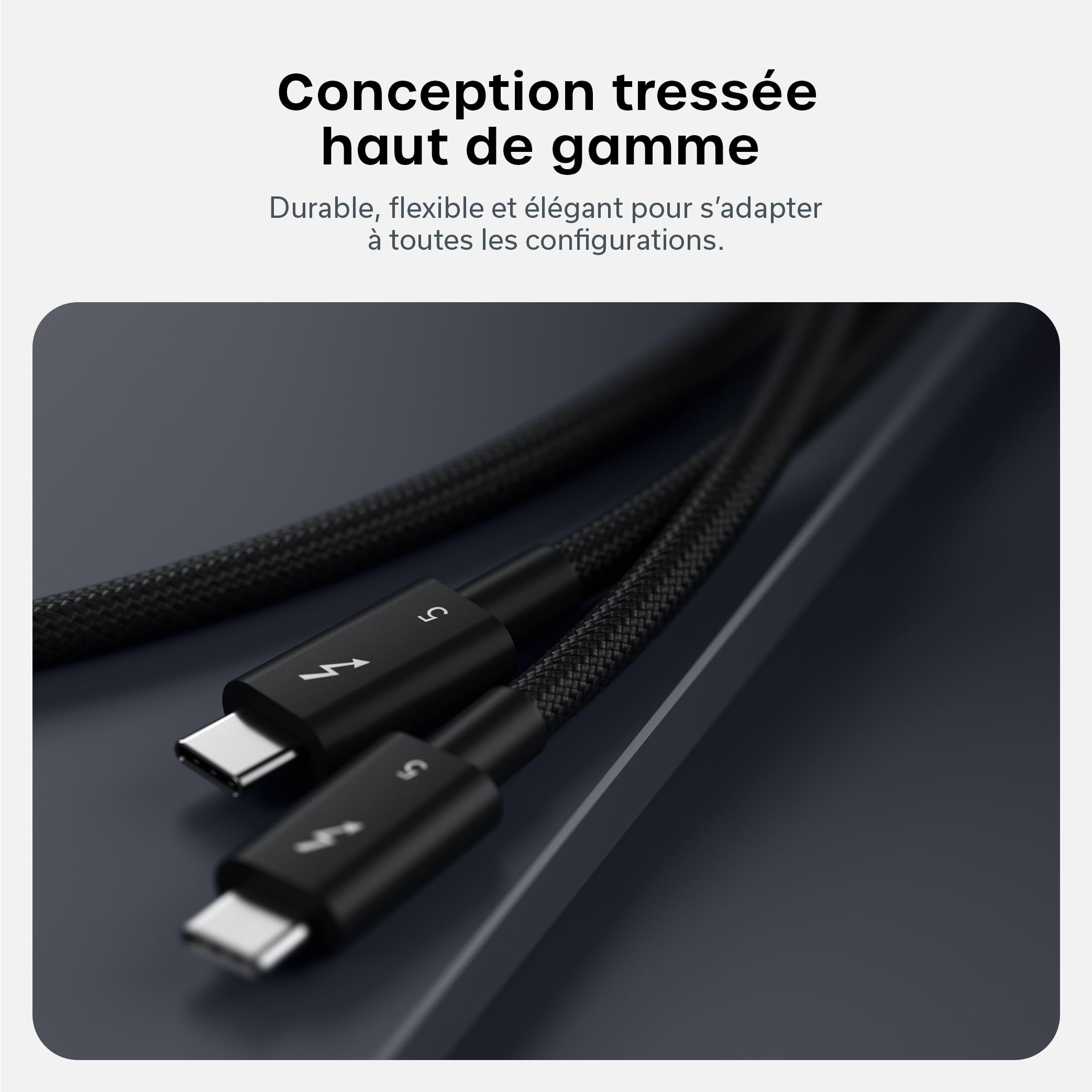 Satechi Câble Thunderbolt 5 Certifié 240W, Données 120Gbps, Double 8K@60Hz, Triple 4K@144Hz, Câble Tressé Thunderbolt 5/4/3 USB-C pour MacBook Air/Pro/Neo, iPhone, PC Portable et Plus