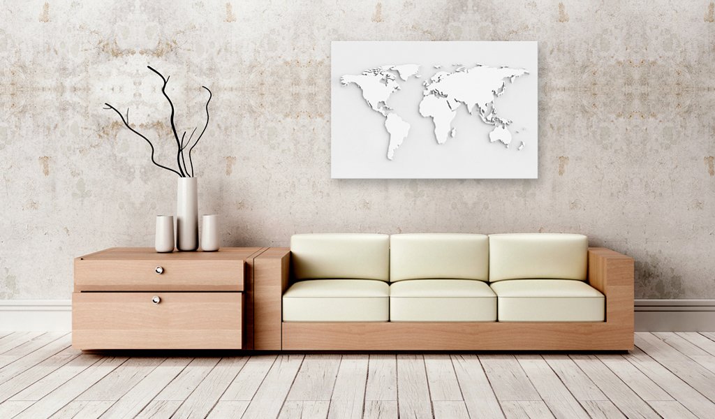 B&D XXL - Lavagna Di Sughero per Puntine - Mappa Mondo 120x80 cm 1 Pezzo - Bacheca Sughero da Parete & Quadro su tela in un Uno - Grande Decorativo per Parete per le Note - Geografica k-B-0013-p-a