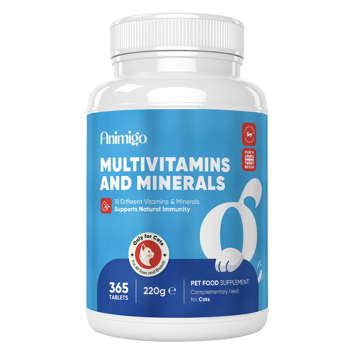 Multivitamins and Minerals for Cats - 365 Chicken-Flavoured Tablets - With 18 Vitamins & Minerals - Supports Natural Immunity - Easy to Crush Tablets - Suitable for Cats of All Breeds