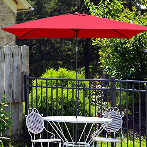 Sombrilla con ajuste de inclinación XYNSNDB rectangular roja de 6,5x10 pies y manivela