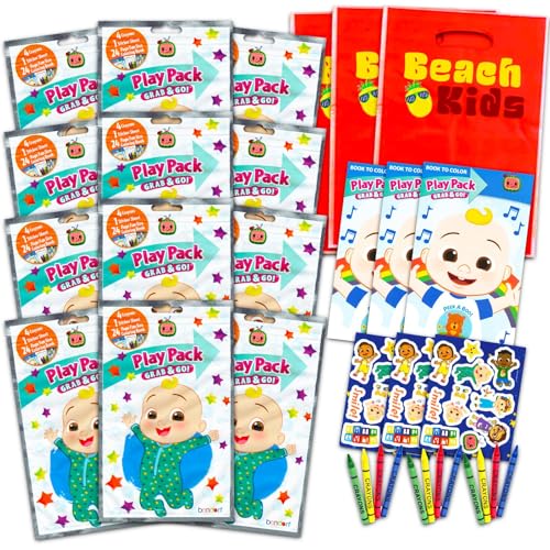 CoComelon Set di bomboniere per feste di compleanno ~ Bundle con 12 pacchetti di attività per ragazzi, ragazze con mini libri da colorare, sacchetti e altro ancora per bambini