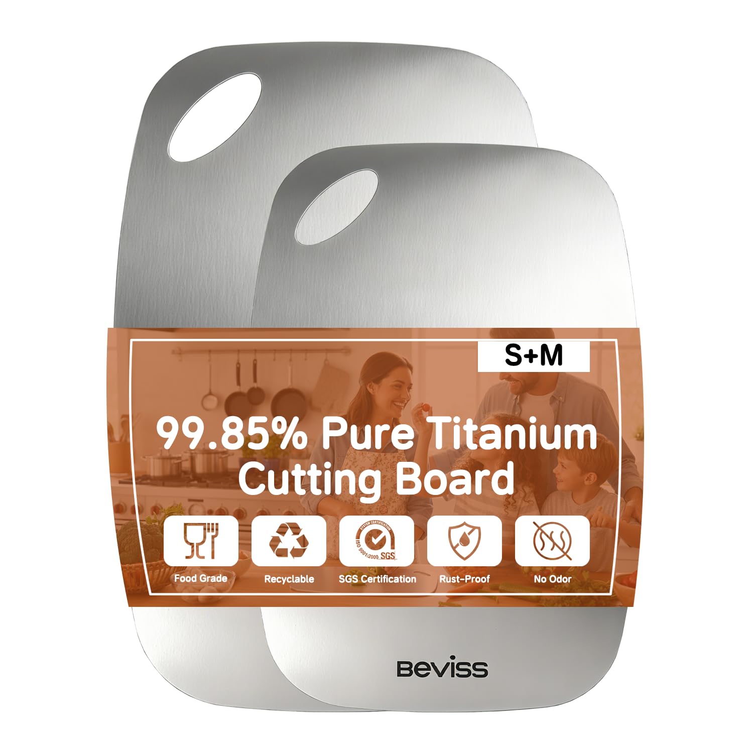 BEVISS Cutting Board, 100% Pure 18/8 Stainless Steel Kitchen Chopping Board Double Sided, Dishwasher Safe Cutting Board for Meat, Vegetables or Fruit
