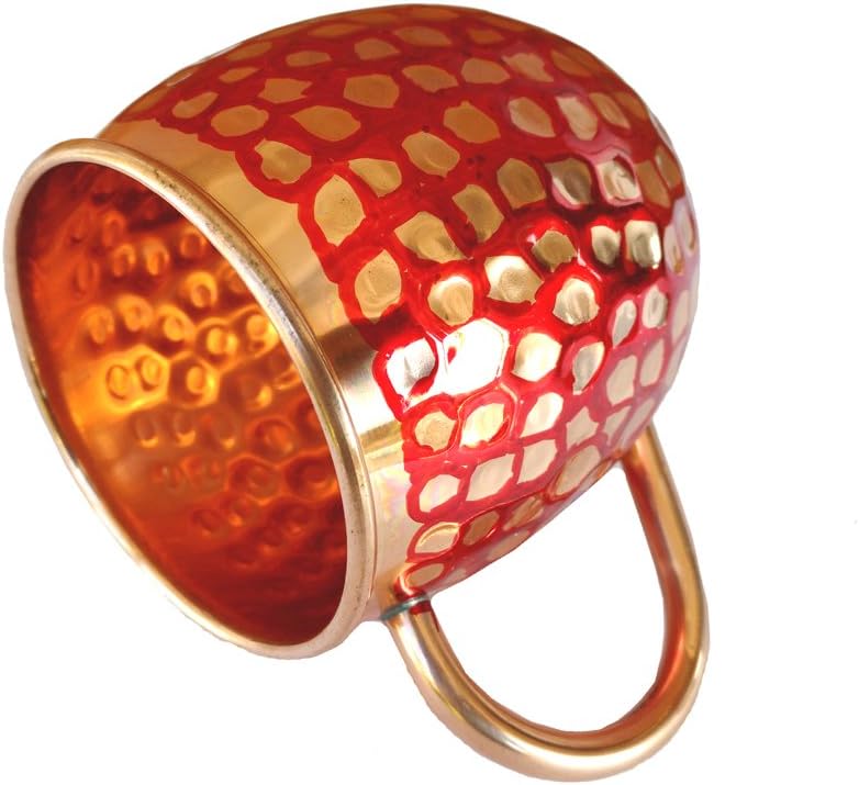 Rastogi Handicrafts Moscow Mule Mugs OUTER RED COLOR PURE COPPER MUG (4)