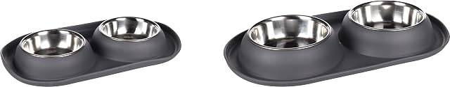 Foto 3 de 4 de Flamingo Grafa Duo Dog Bowl - 2 x 220 ml - Stainless Steel - Non-Slip - Removable Dishwasher-Safe Bowls