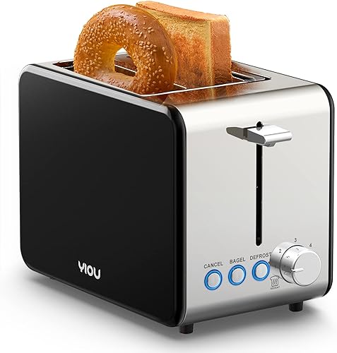 Miniatura 1 de YIOU Tostadora de 2 rebanadas, tostadora de 2 rebanadas de acero inoxidable de 1.5 pulgadas, ranuras extra anchas de 1.5 pulgadas, 6 ajustes de