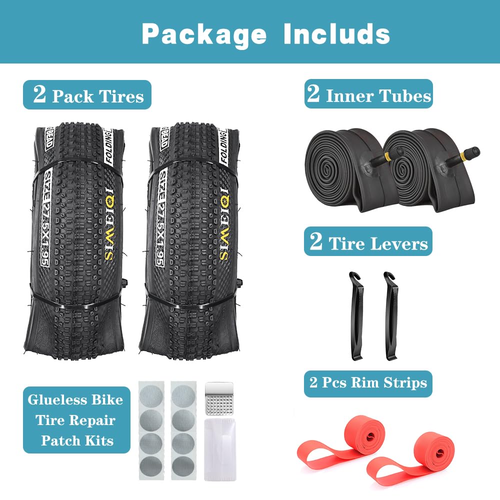 27.5x1.95 Anti-Puncture Tires for Mountain Bikes Bicycles (27.5x1.95, Black)