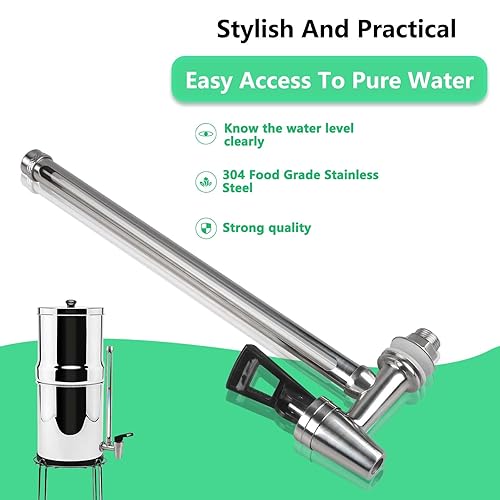 Miniatura 4 de Espiga de vidrio de 10 pulgadas con vista clara, nivel de agua, acero inoxidable, para Berkey Big, sistema de filtro de agua alimentado por gravedad