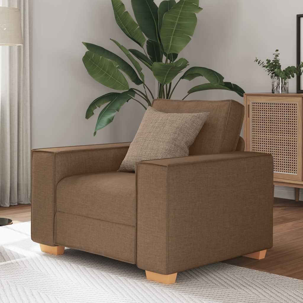 Sofa krzesło brązowe, 60 cm, materiał, pojedynczy fotel wypoczynkowy z szerokimi podłokietnikami, przytulny fotel do salonu, biura, sypialni, wygodna tapicerka, wytrzymała konstrukcja