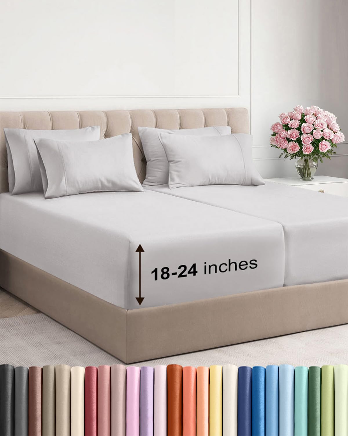 CGK Extra Deep Split King Sheet Set - 7pc Cooling Sheets - French Grey