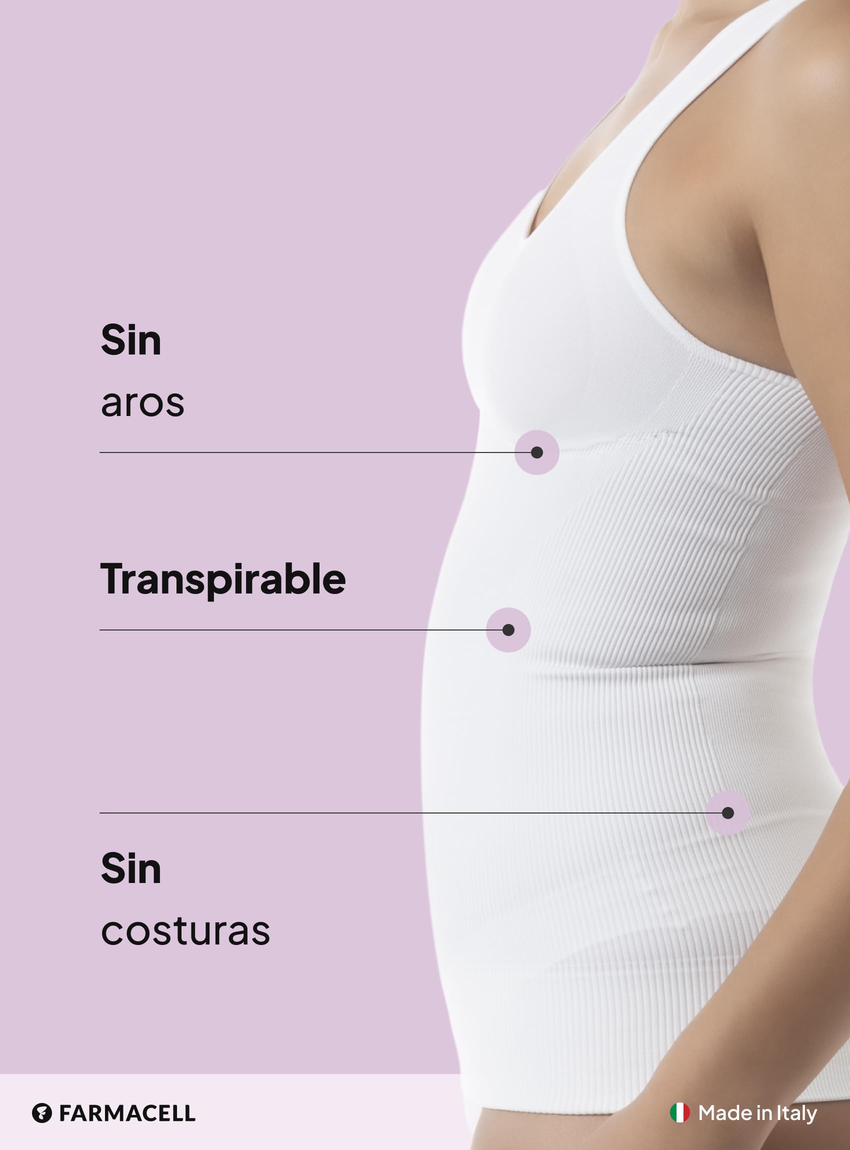 Farmacell Camiseta Reductora Push up y Vientre Plano Mujer, Made in Italy, 607