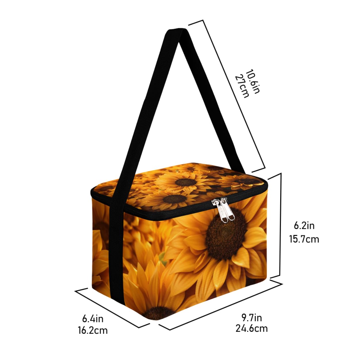 GzLeyigou Lunch Bags for Women Men 9 Cans,Sunflower Hot & Cold Food Delivery Bag Insulated Grocery Bag Insulated Lunch Box Flower Border Cooler Bag for Office Work Picnic Beach