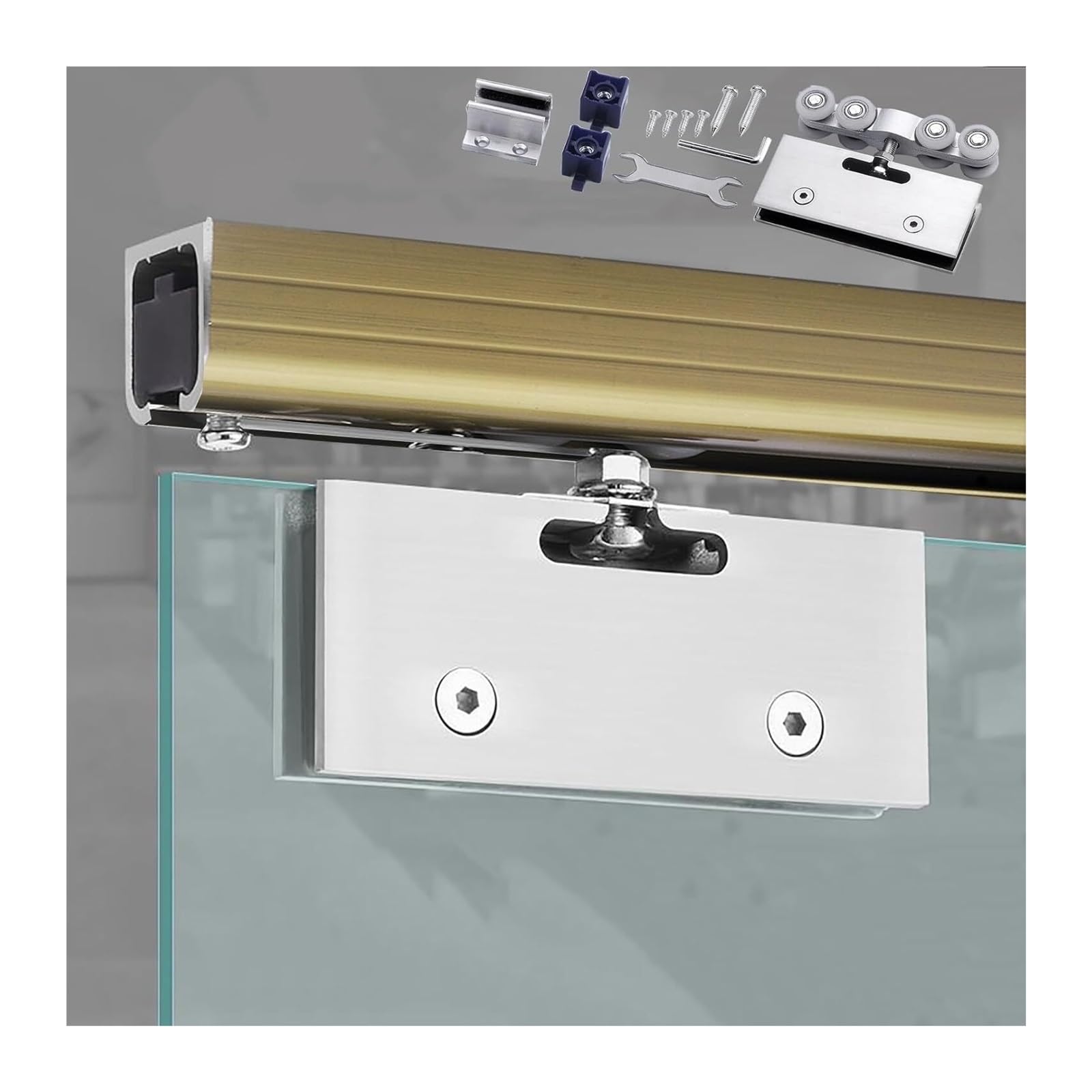 PALSINBY Sliding Glass Door Track Kit, Frameless Glass Sliding Door Kit For 10-12mm Ceiling Mount 70-400cm(Champagne,390cm (12.8ft))