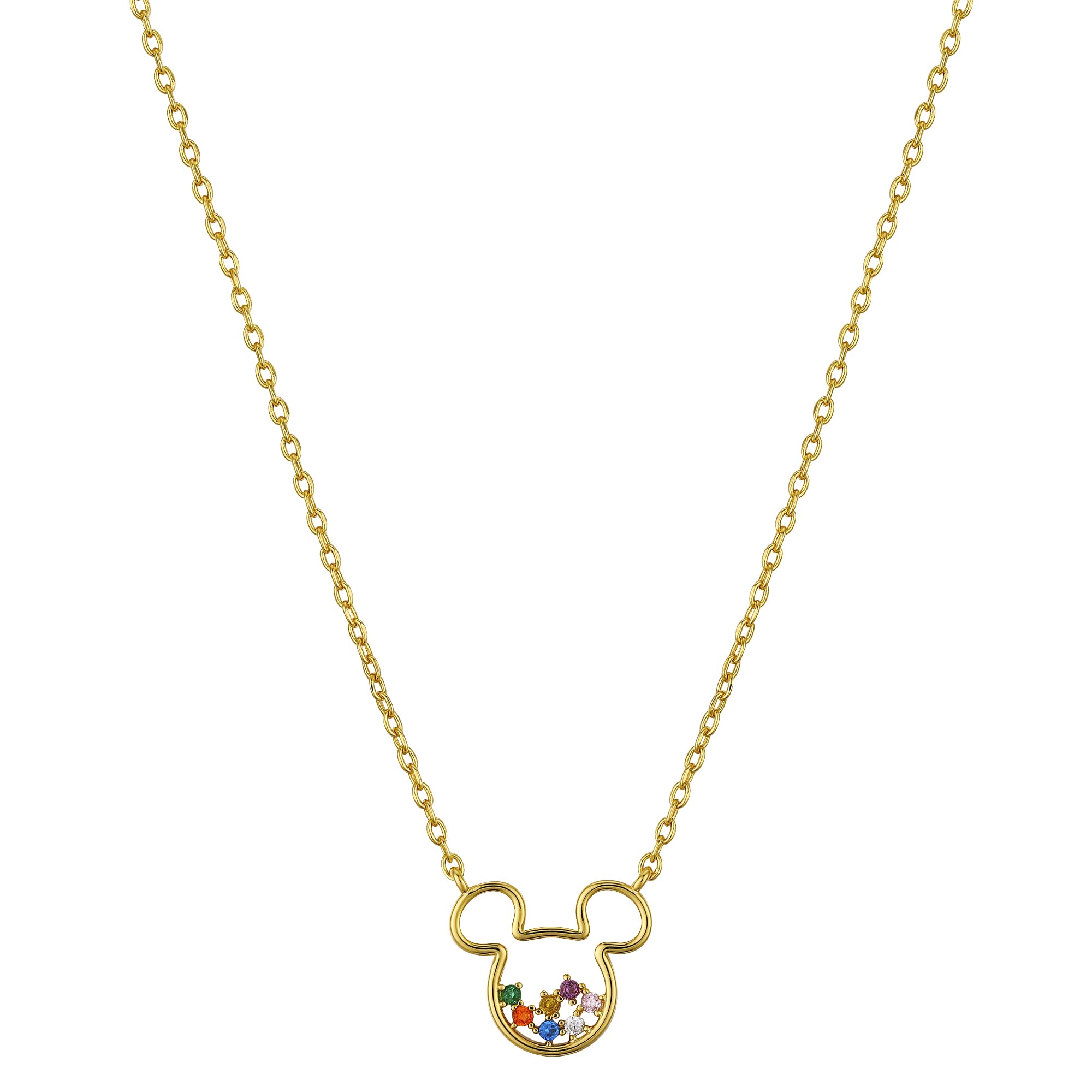Amazon EssentialsDisney Plated Multi-Color Cubic Zirconia Mickey Mouse Pendant Necklace