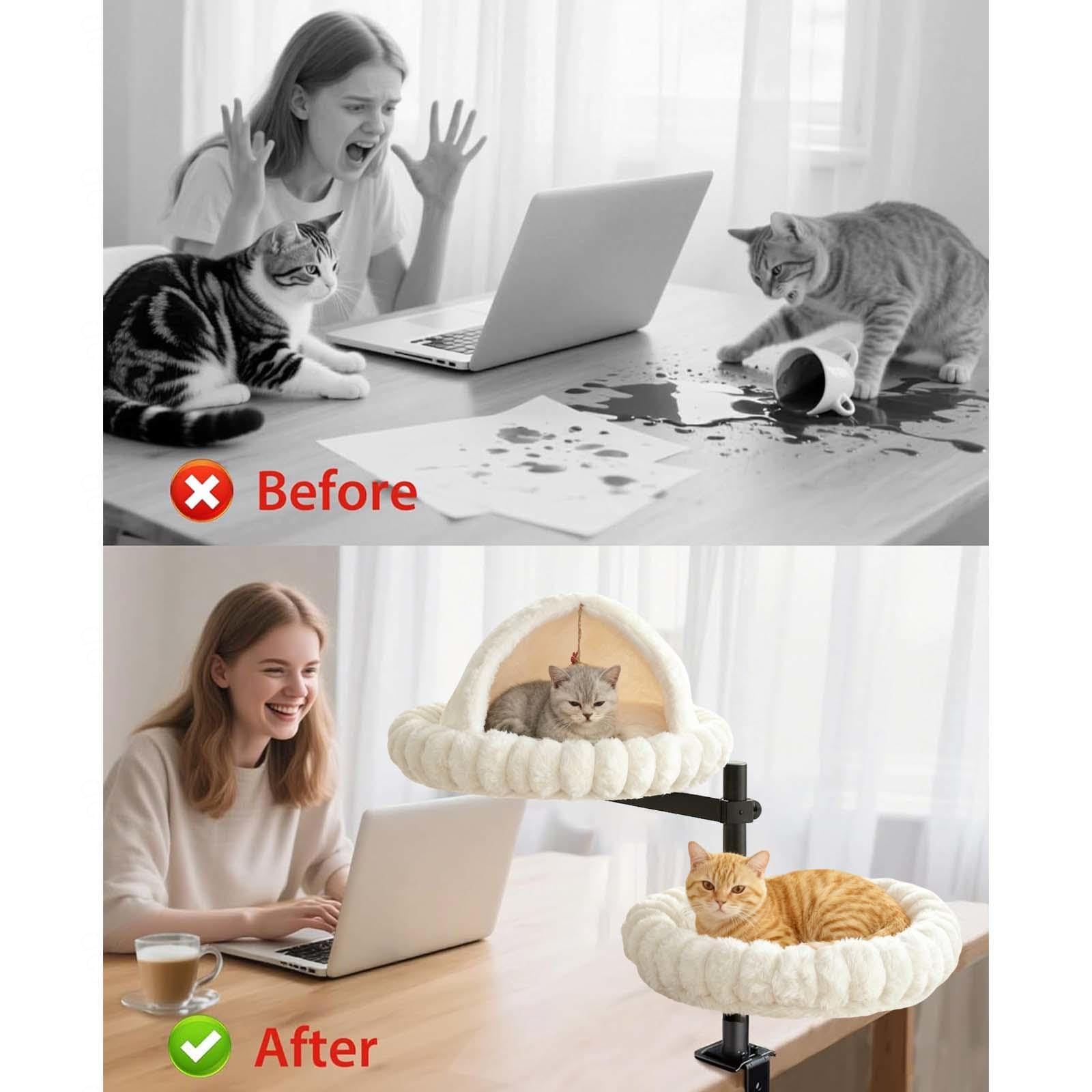 Cuccia Gatto Chiusa, Girevole a 360°, Altezza Regolabile Letto per Gatti con Robusd per La Tua Casa, Ufficio,White
