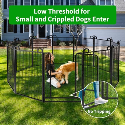 Image of Kfvigoho Dog Playpen Outdoor 24 Piece Panels Heavy Duty Dog Fence 47 inch | Anti-Rust with Doors Portable for RV Camping Yard, Total 54FT, 227 Sq.ft, Snowy Black