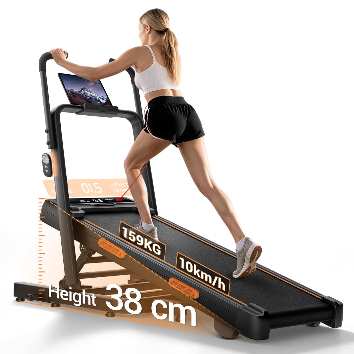 LONTEK Walking Pad Laufband mit Steigung,Laufband für Zuhause 10KM/H | Treadmill for Home Aufrecht stehende Armlehne, LED-Anzeige, Mehrstufige Dämpfung, Magnetische Fernbedienung, MAX 159KG