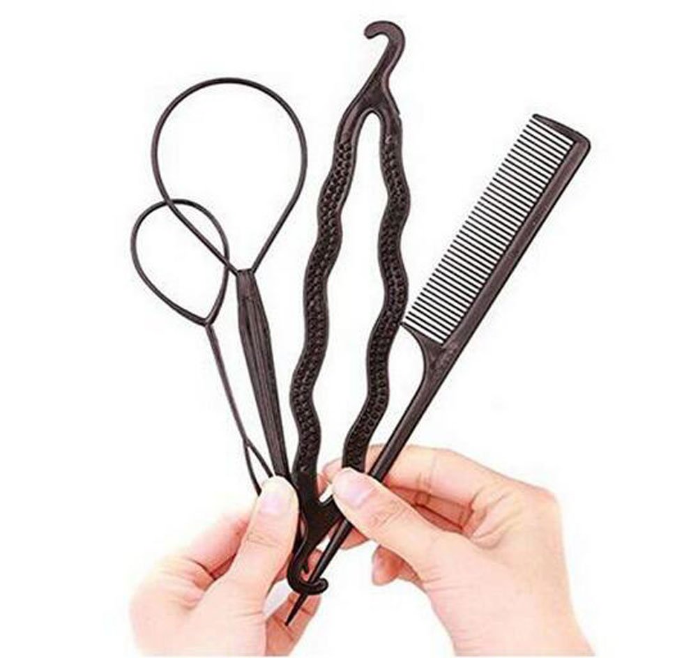 Ericotry Set of 4 Plastic Magic Braid Ponytail Maker Clip Tool - Hair Needle Comb Bun Maker Bump Up Clip Hairpin DIY Styling Tools Accessories for Women Lady Girls